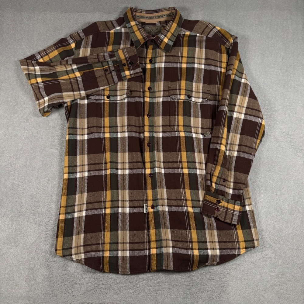 Mecca Company Button Down Shirt Mens 2XL Brown Plaid Flannel Herringbone Cotton